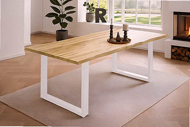 Esstisch Baumkante massiv Akazie eichefarben 220 x 100 weiß NIAH