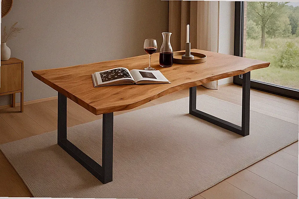 Esstisch Baumkante massiv Akazie natur 140 x 80 schwarz QUINN