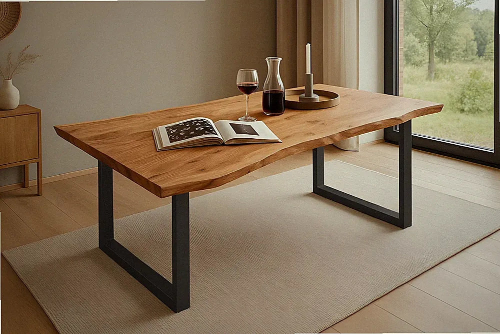 Esstisch Baumkante massiv Akazie natur 160 x 85 schwarz QUINN