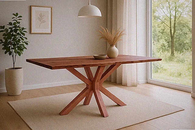 Esstisch Baumkante massiv Akazie nussbaum 180 x 90 cm Spider-Gestell Holz nussba