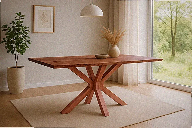 Esstisch Baumkante massiv Akazie nussbaum 240 x 100 cm Spider-Gestell Holz nussb