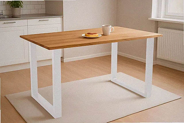 Esstisch Baumkante massiv Eiche geölt 120 x 80 cm U-Gestell weiß SALVADOR
