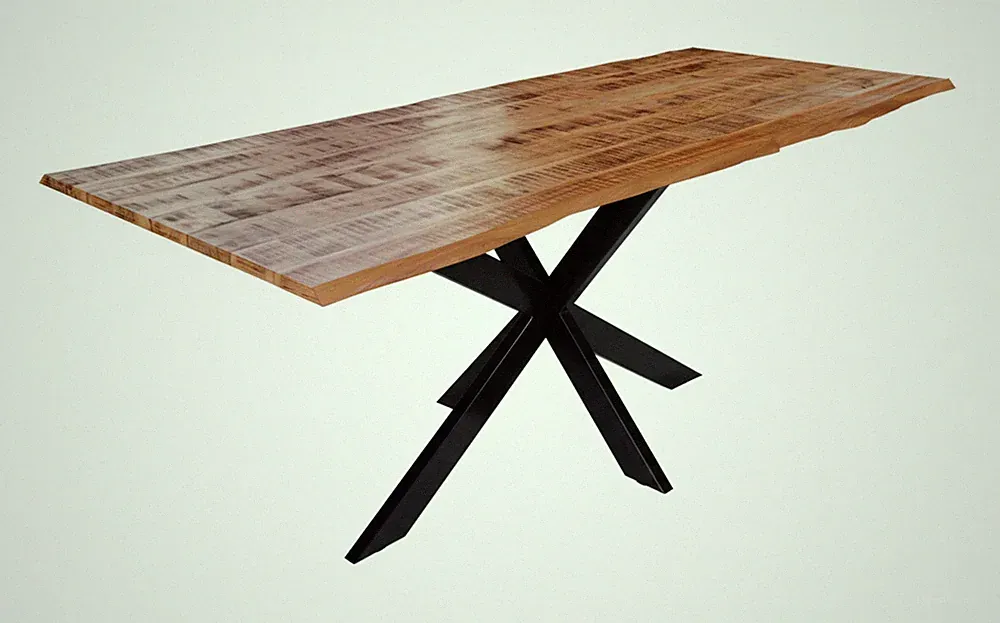 Esstisch Baumkante Massiv Mango naturfarben 180 x 90 schwarz Spider-Gestell DORA
