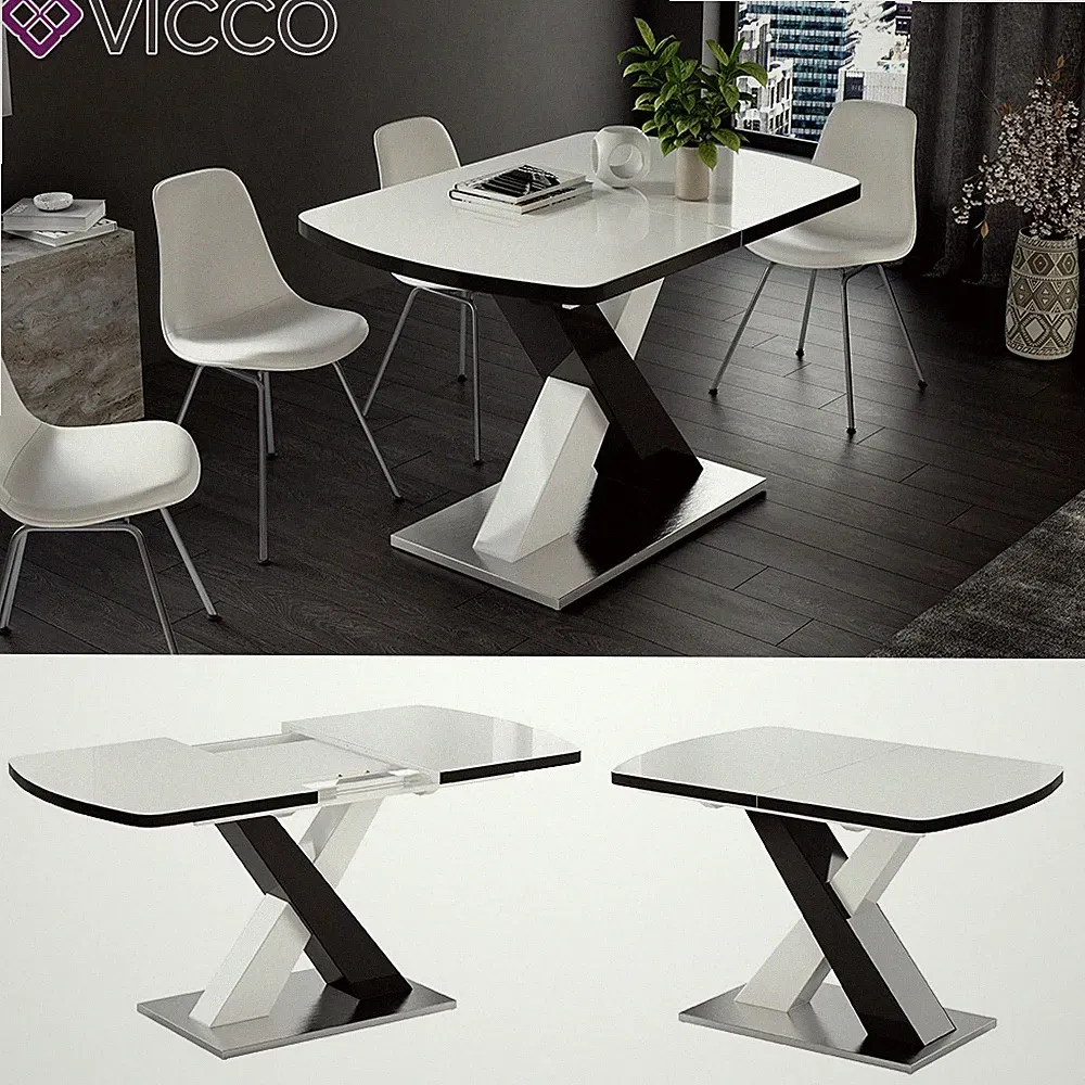 Esstisch Chinto Schwarz Weiß Hochglanz 120 x 80 cm Vicco