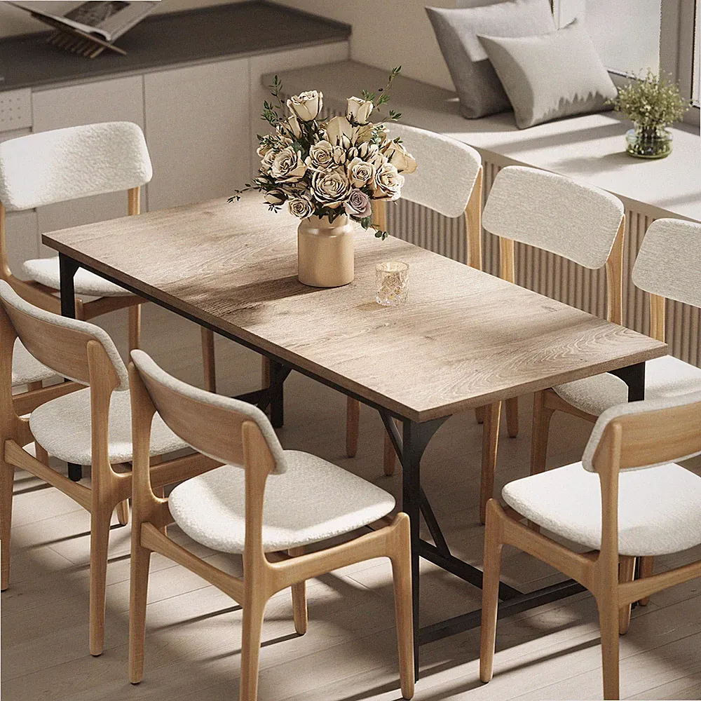 Esstisch für 6-8 Personen, Moderner Küchentisch mit Holzoptik Refurbished