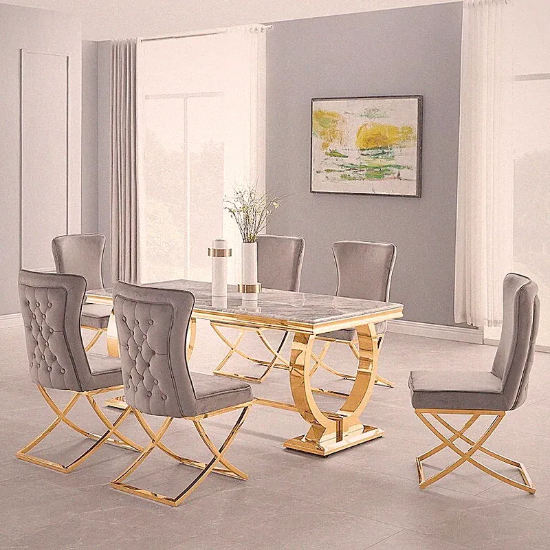 Esstisch Gold Edelstahl Marmor Imitation Stein Design Tisch Esszimmer 180x90 cm