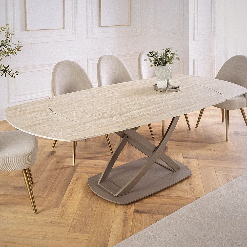 Esstisch INCEPTION - 130-190cm - FARBWAHL - Keramik Metall - ausziehbar oval