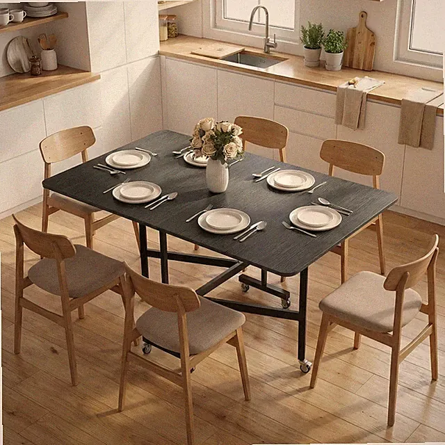 Esstisch Klappbar Küchentisch für 4-6 Personen mit 6 Rollen &Bremsen Refurbished