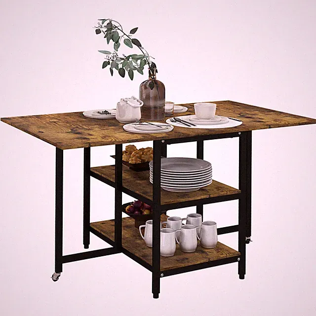 Esstisch, Klappbarer K��chentisch mit Rollen, Esszimmertisch Refurbished
