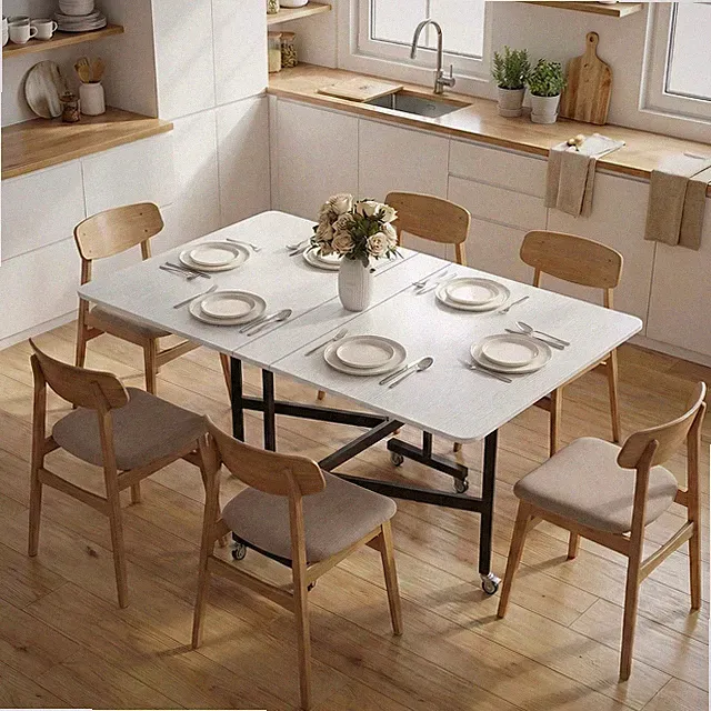 Esstisch, Küchentisch mit Rollen, Klapptisch für 4-6 Personen, Refurbished