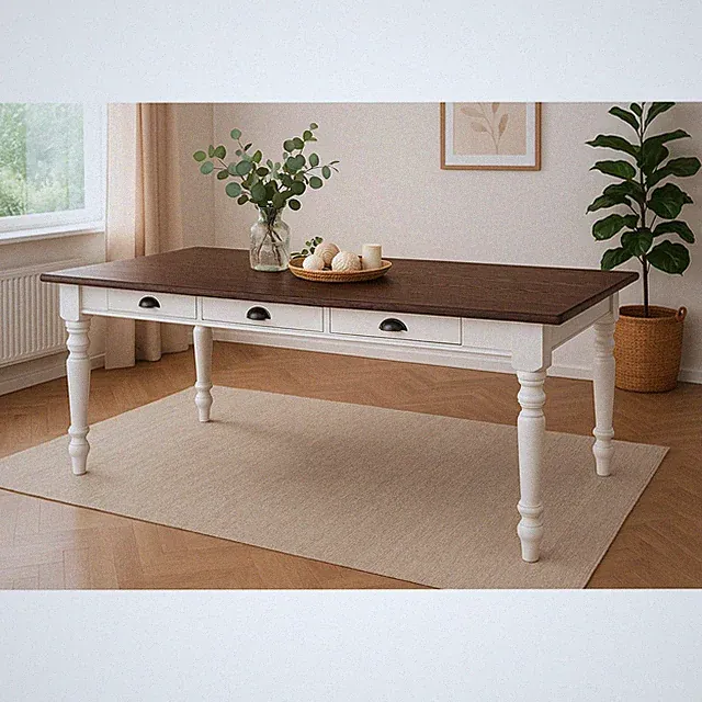 Esstisch Landhaus Küchentisch Tisch Massivholz Länge 180 cm weiß Eichenplatte