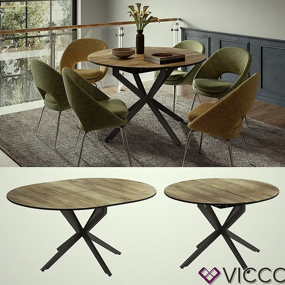 Esstisch Loyd Eiche rustikal Schwarz 120 x 76,5 cm ausziehbar Vicco