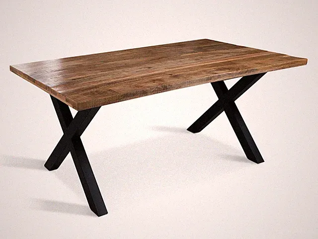 Esstisch Massivholztisch Mangoholz Metallgestell X-Gestell CAITANO Fuß Schwarz