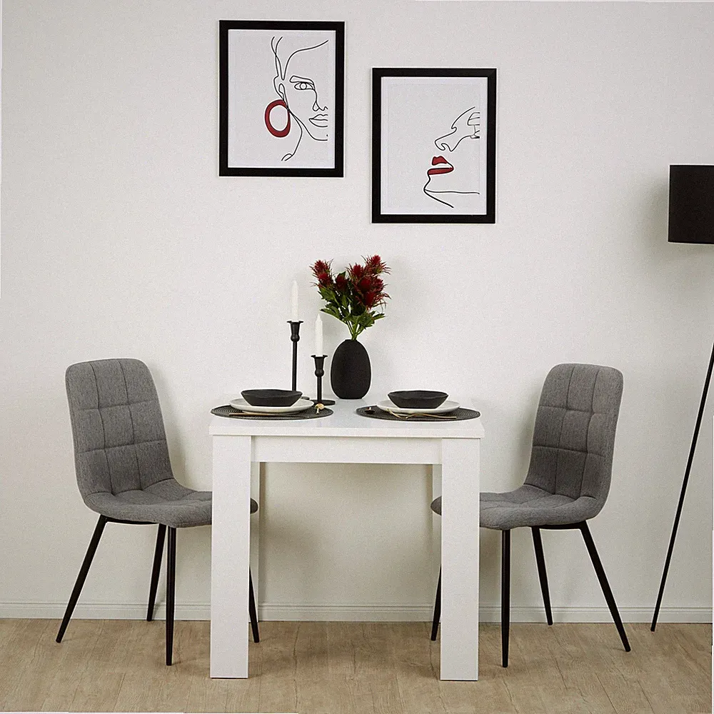 Esstisch mit 2 Stühlen Grau Essgruppe 3tlg Wohnzimmertisch Weiß Holz Homestyle4u