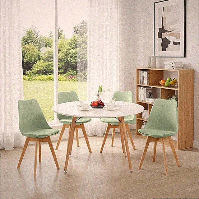 Esstisch mit 4 Stühle Essgruppe Holztisch Eiscreme-Grün 120cm