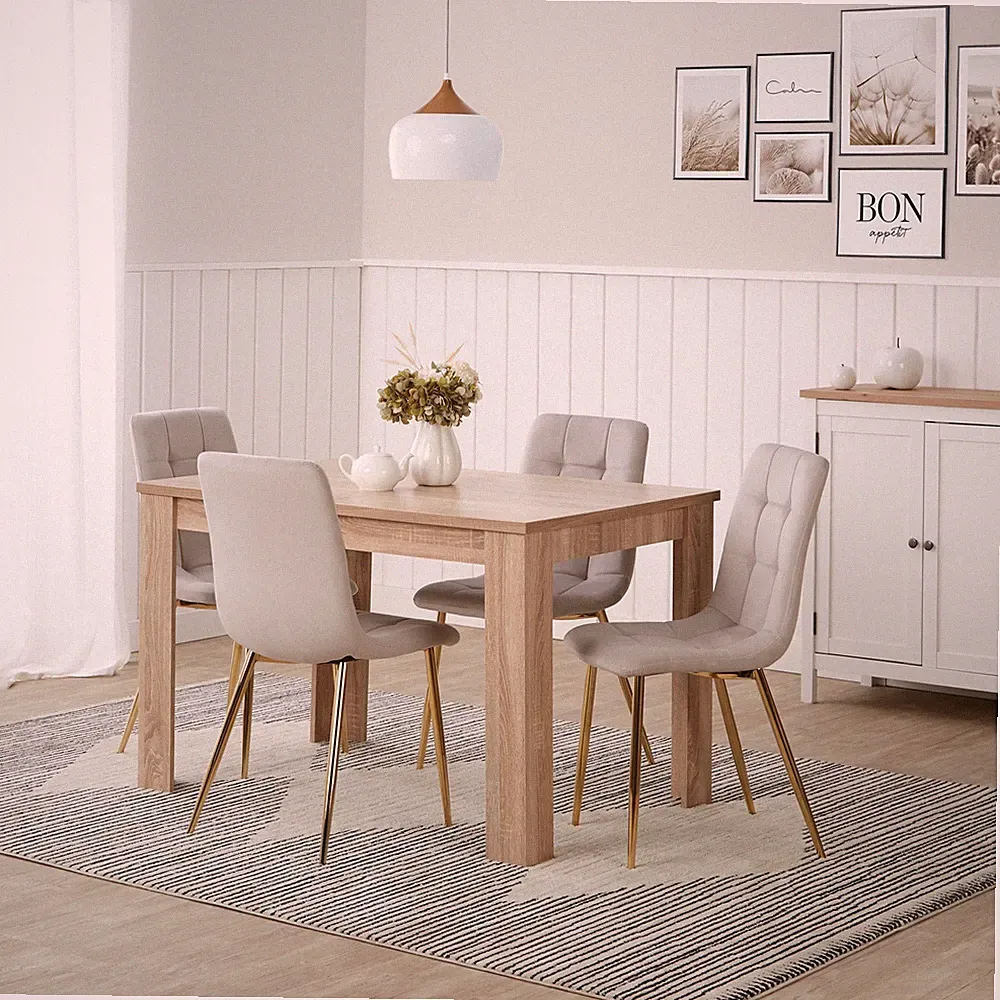 Esstisch mit 4 Stühlen ausziehbar Holz massiv Stühle Grau Tisch Set Homestyle4u