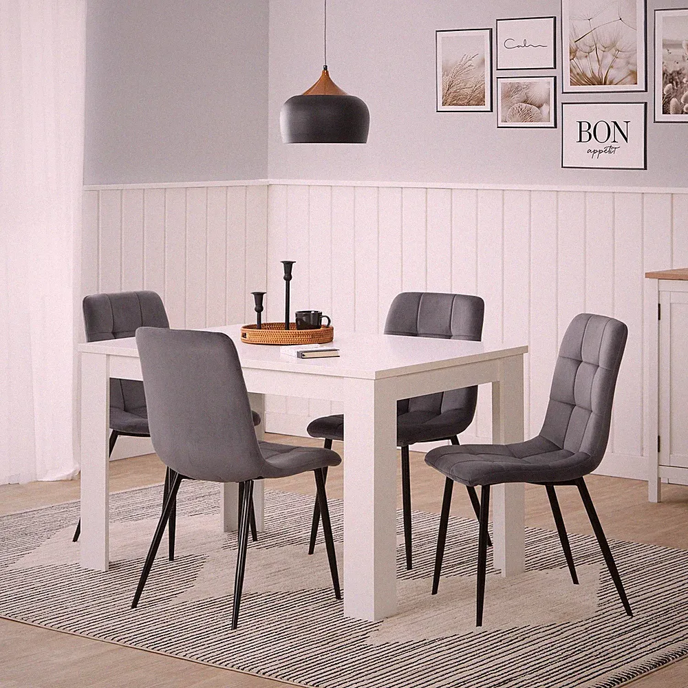 Esstisch mit 4 Stühlen Holz massiv Stühle Grau Tisch 120x80 Weiß Set Homestyle4u