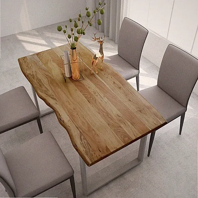 Esstisch mit Baumkante Tisch Massivholztisch Kufenbeine Holz Akazie massiv