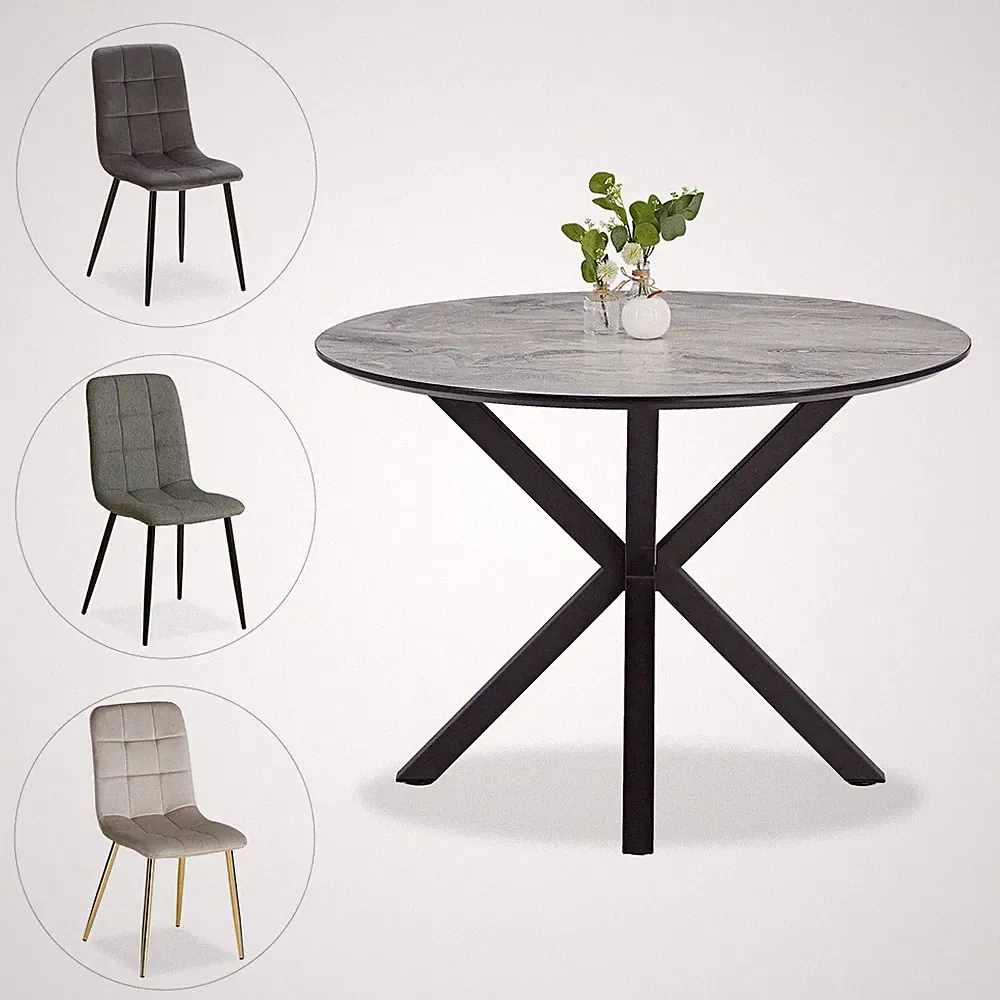 Esstisch mit Stühlen Rund Modern Essgruppe 2 / 4 Polsterstühle Grau Homestyle4u