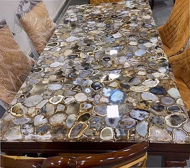 Esstisch Natur Grau Achat Luxus Halbedelstein Handarbeit Möbel