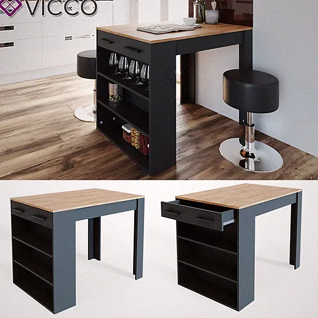 Esstisch Repose Tisch Regal Bistrotisch Schublade Eiche Anthrazit VICCO