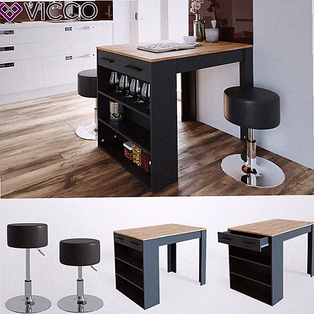 Esstisch Repose Tresen Tisch Hocker Schublade Eiche Anthrazit VICCO