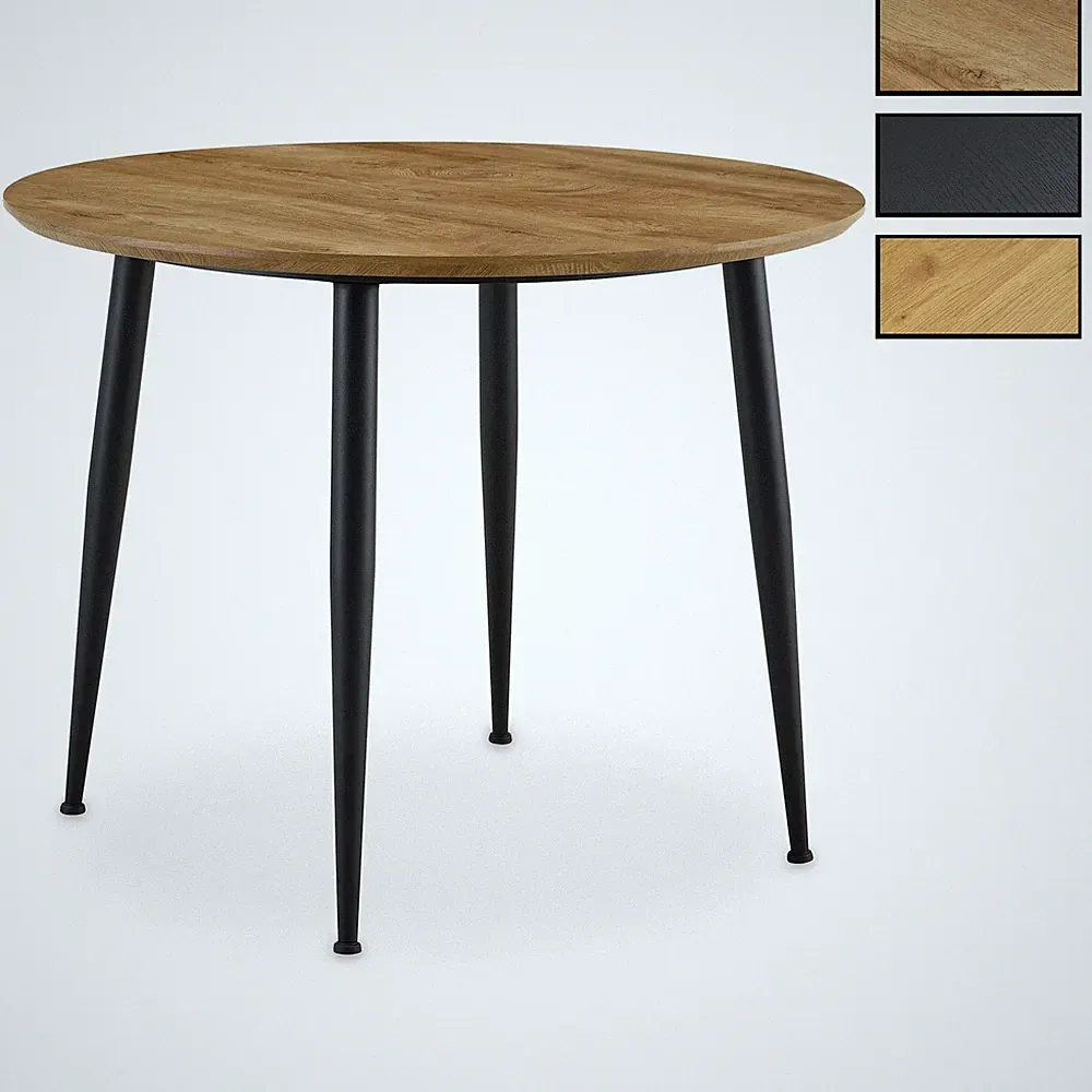 Esstisch rund 100 cm Esszimmertisch Holzoptik mit Metallgestell