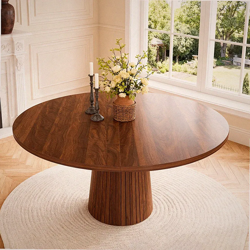 Esstisch rund 110cm Walnuss Landhaus MDF Säulenfuß Metallrahmen Küche Esszimmer