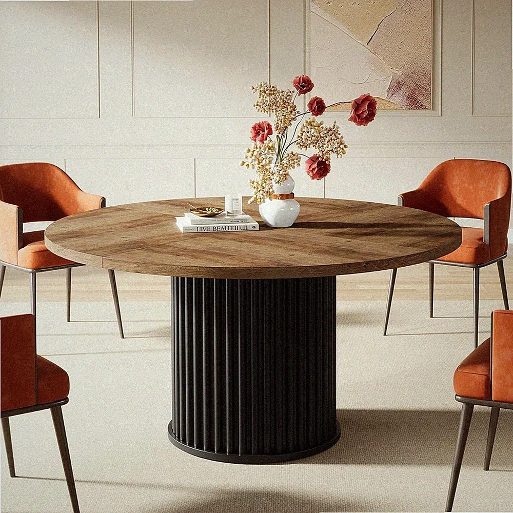 Esstisch Rund, 120cm Esstisch für 4 Personen, Esszimmertisch Mit Metallgestell
