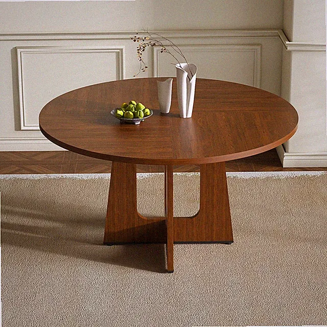 Esstisch rund 120cm Walnuss MDF Kreuzfuß Mid-Century justierbar 4 Personen H76cm