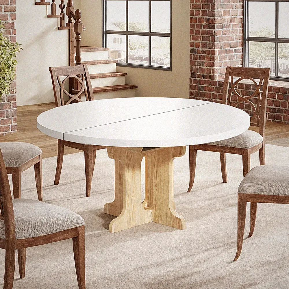 Esstisch Rund Ausziehbar, 90-120cm Esszimmertisch Oval für 4 bis 8 Personen