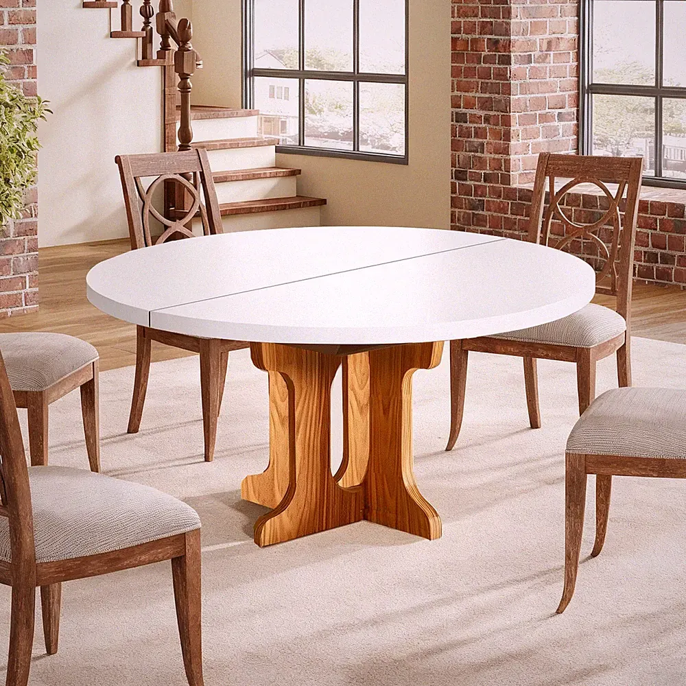 Esstisch Rund Ausziehbar, 90-120cm Esszimmertisch Oval für 4 bis 8 Personen