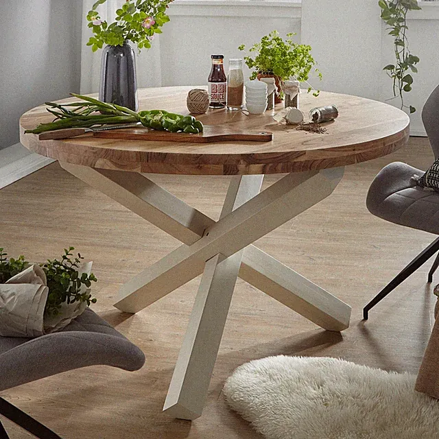 Esstisch rund Ø120cm Massivholz Akazie Esszimmertisch 4 Personen Küchentisch
