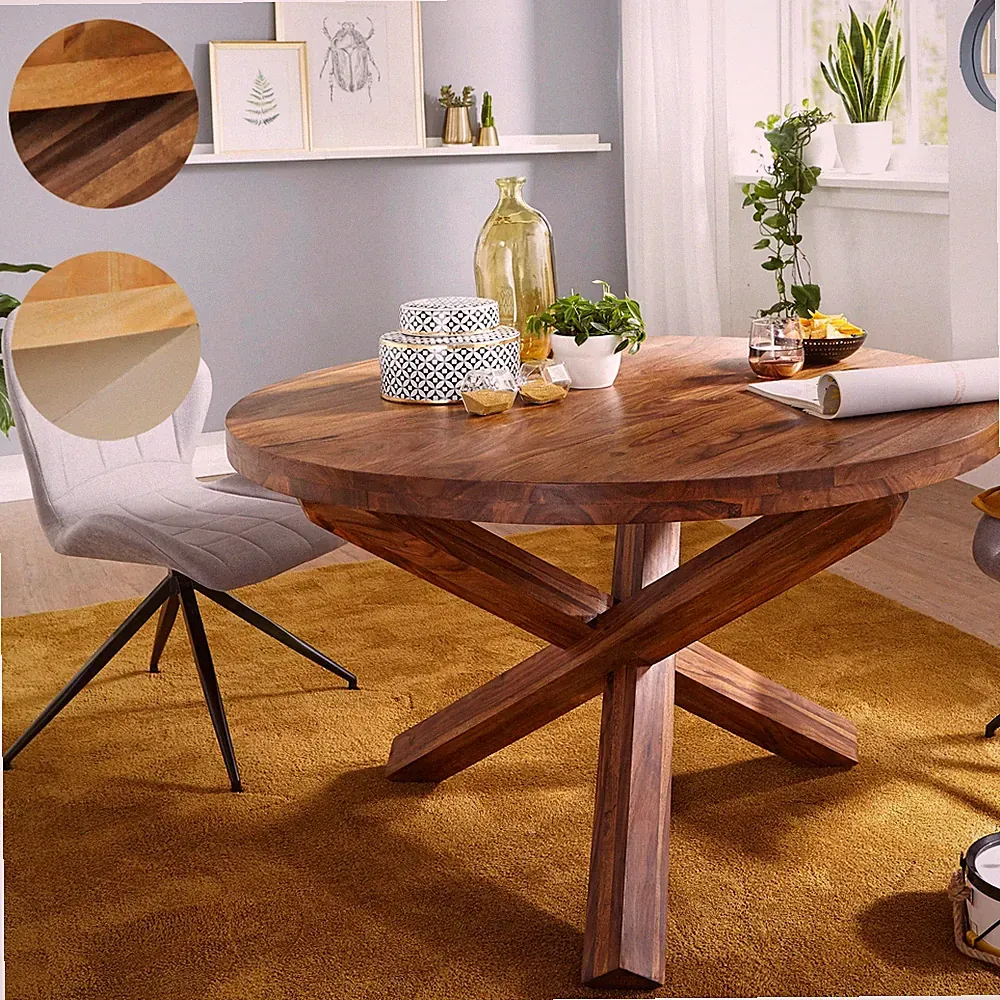 Esstisch rund Ø120cm Massivholz Design Esszimmertisch für 4 Personen Küchentisch
