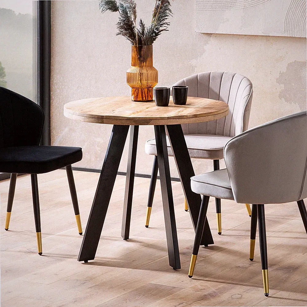 Esstisch rund Ø80 cm Mango Massivholz Küchentisch Esszimmertisch Industrial Stil