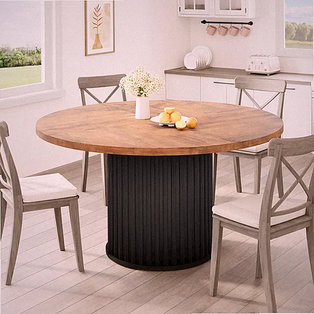 Esstisch Runder Esstisch 120 cm aus Holz,Metallrahmen Küchentisch für 4Personen