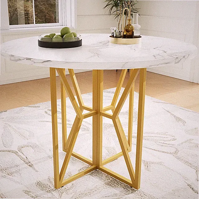 Esstisch Runder Küchentisch Marmor Optik Tisch Esszimmertisch 80cm Weiß/Golden
