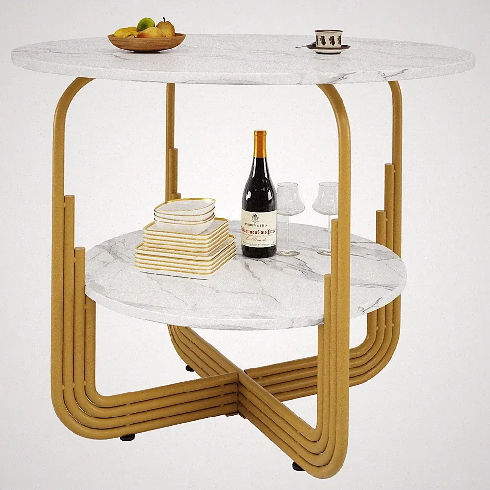 Esstisch Runder Küchentisch MarmorOptik Tisch Esszimmertisch 80cm mit Stauraum