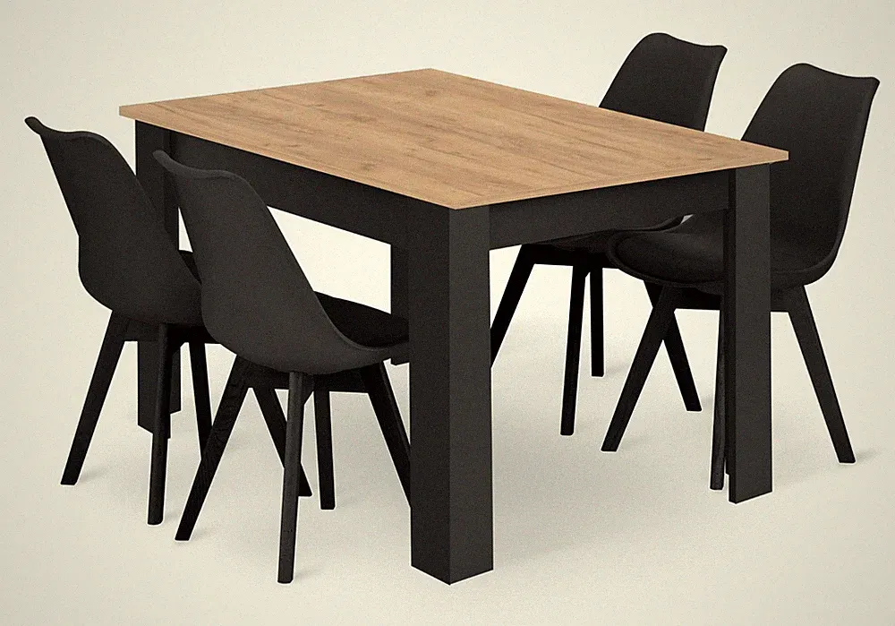 Esstisch-Set 120x80 cm Craft mit 4 Stühlen MARK schwarz