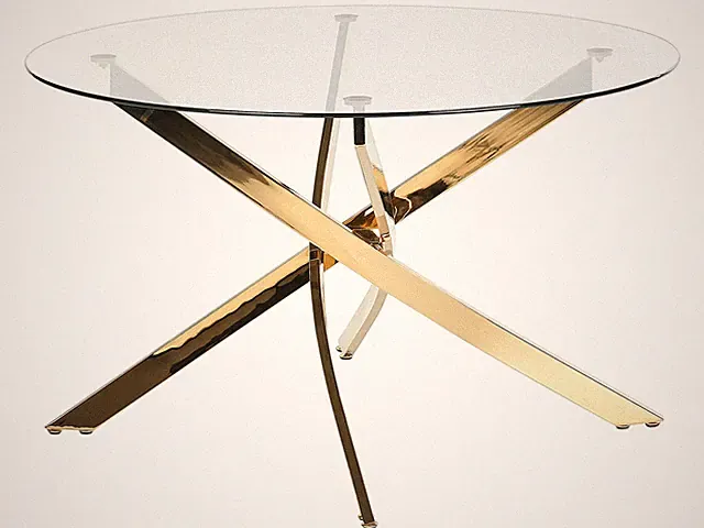 Esstisch Sicherheitsglas transparent 120 cm rund mit Metallgestell gold Maramo