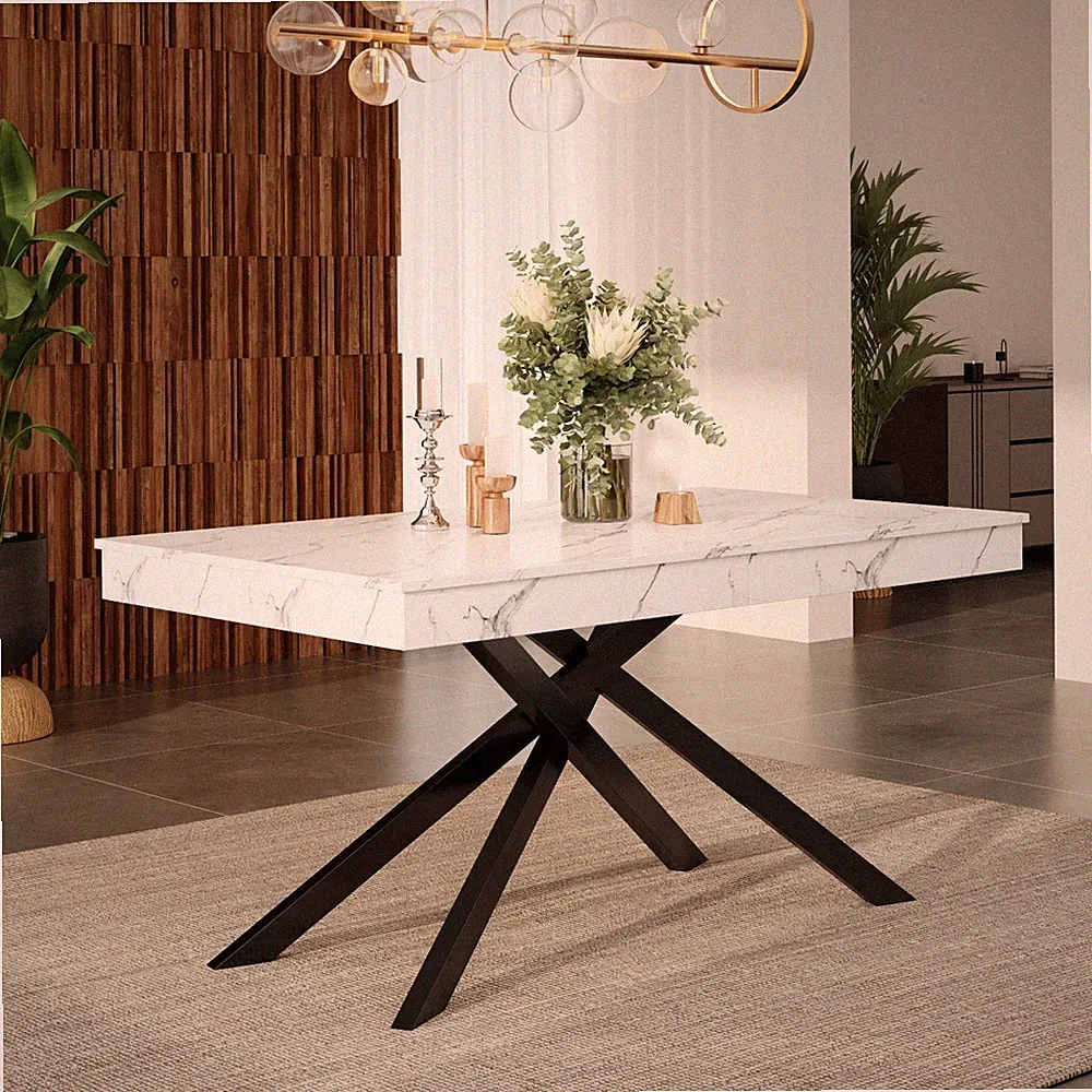 Esstisch Teleskoptisch Marmoroptik Küchentisch ausziehbarer,140-180*80cm Weiß Sc