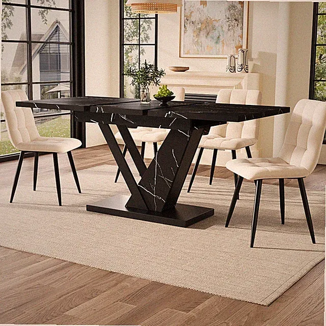 Esstisch Teleskoptisch Tisch Küchentisch ausziehbarer 120-160cm Schwarz Marmor