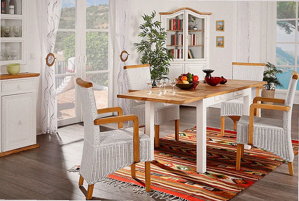 Esstisch Tisch "MEXICO Weiß / Honig" ausziehbar, Pinie massiv, Shabby Chic Möbe