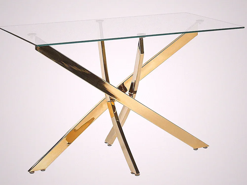 Esstisch transparent 120x70 cm rechteckig Sicherheitsglas Kreuzfuß gold Maramo