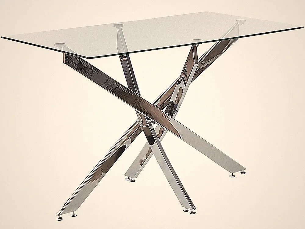 Esstisch transparent 120x70 cm rechteckig Sicherheitsglas Kreuzfuß silber Maramo