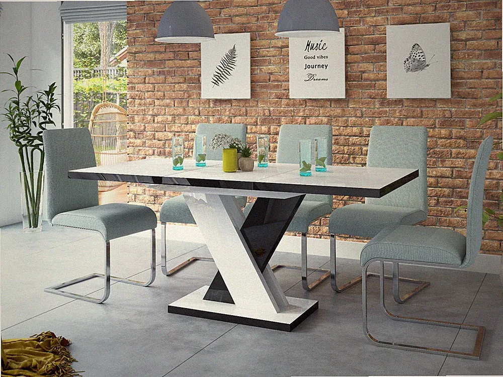Esstisch Weiß Schwarz Hochglanz 120(170)x80 Esszimmertisch mit Synchronauszug