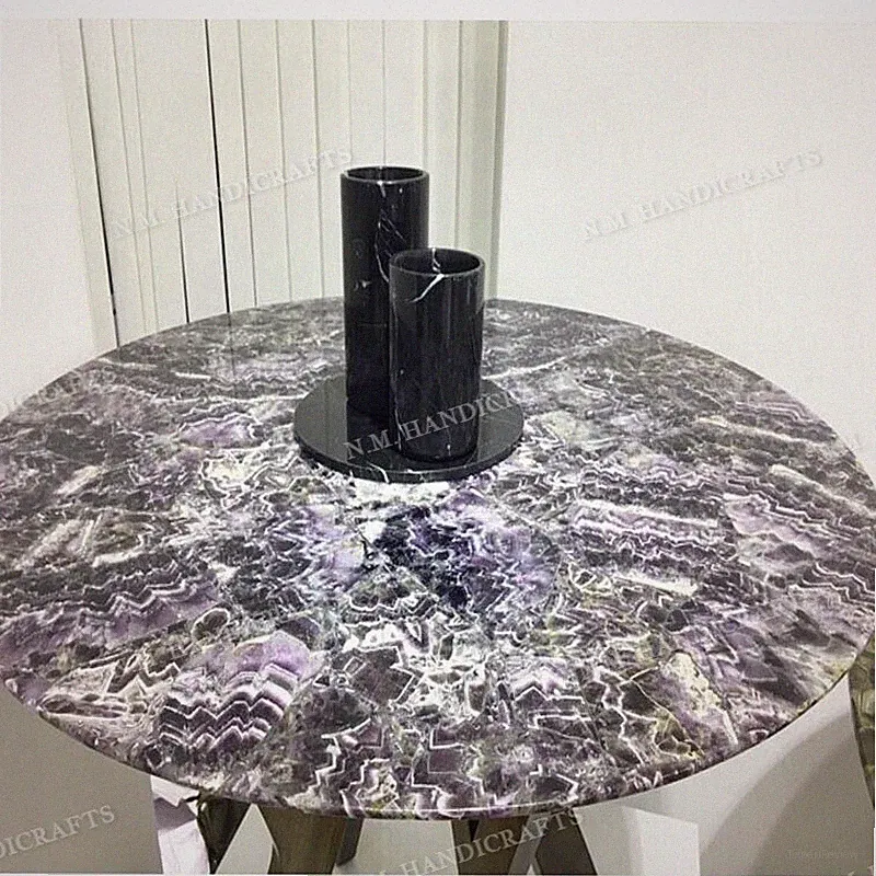 Esstischplatte aus Amethyststein, Couchtisch, mittige Tischplatte, Gartentisch