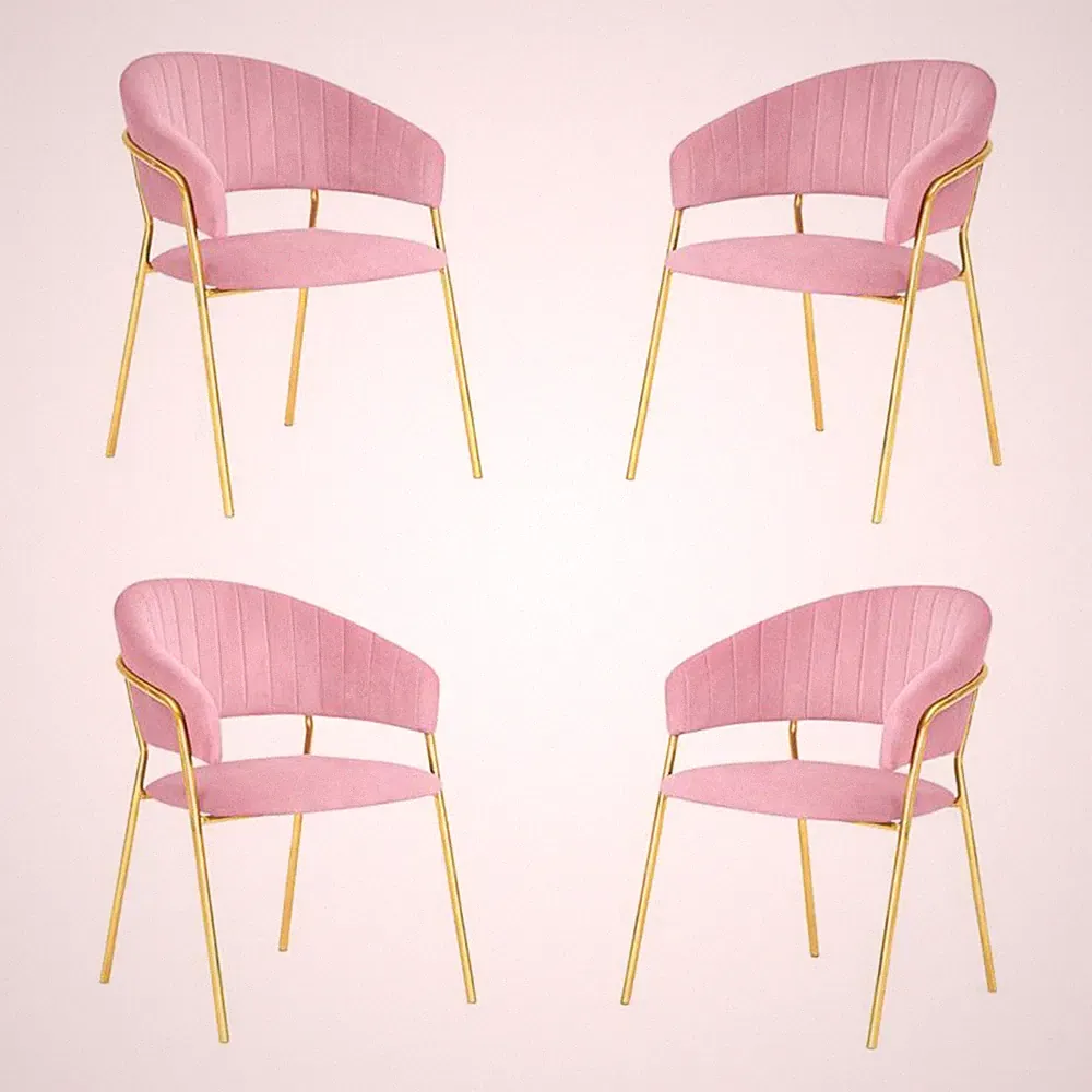 Esstischstühle Set 4 Aurelia Samt Rosa mit Goldenen Beinen