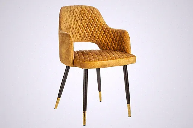 Esstischstuhl Samt Metall in Gelb B: 54 cm mit Armlehne Retro Stuhl Esszimmer