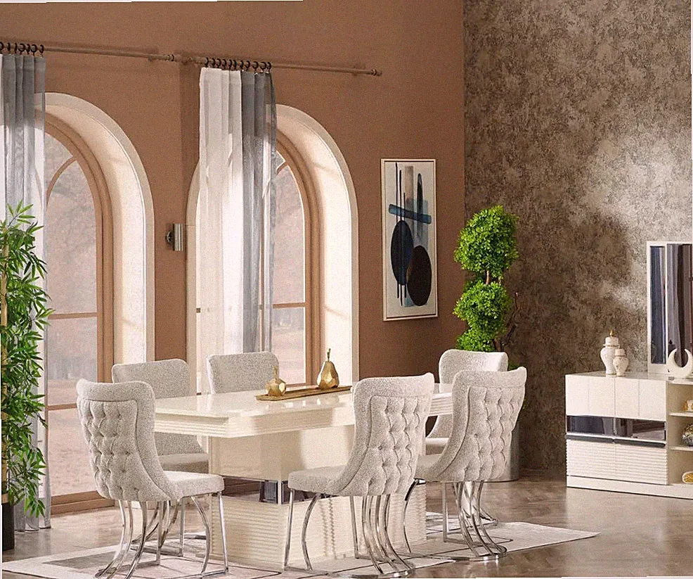 Esszimmer Set 7tlg Esstisch mit 6x Stühle Modern Design Luxus Möbel Komplett